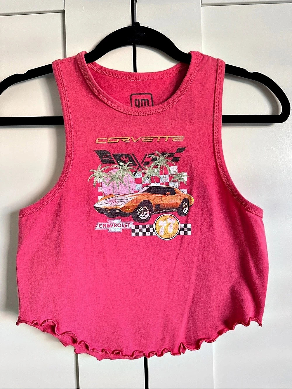 GM Chevrolet Corvette Graphic Crop Tank Top Pink Medium